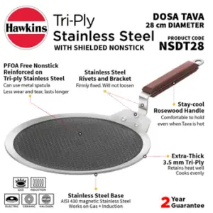 Induction Compatible SS Tri-ply Dosa Tava with Shielded Nonstick 28 cm (NSDT28) image 2