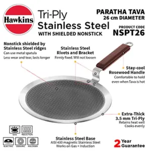 Induction Compatible SS Tri-ply Tava with Shielded Nonstick 26 cm (NSPT26) image 2