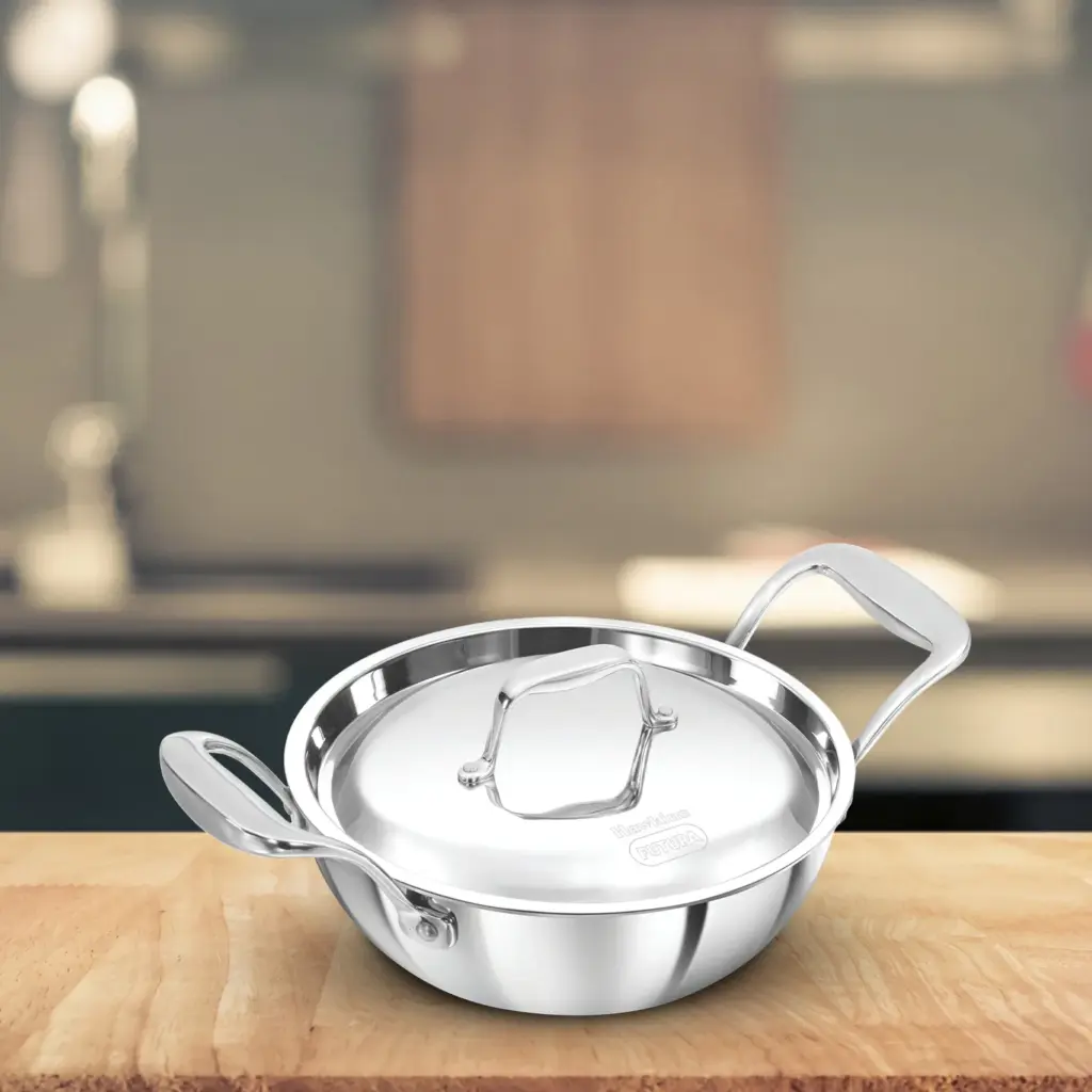 Induction Compatible SS Tri-ply PRO Deep-Fry Pan 1.5 Litre with Stainless Steel Lid (PSK15S) — Bihari Di Hatti