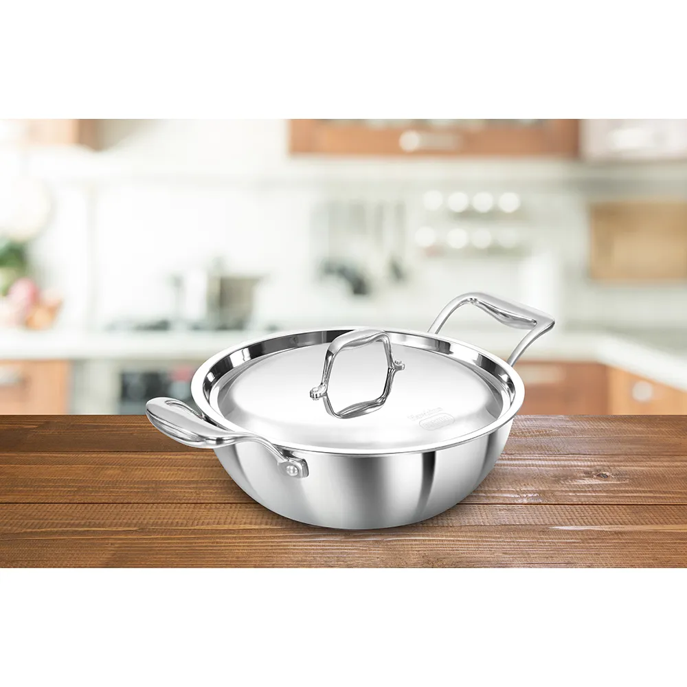 Induction Compatible SS Tri-ply PRO Deep-Fry Pan 2.5 Litre with Stainless Steel Lid (PSK25S) — Bihari Di Hatti