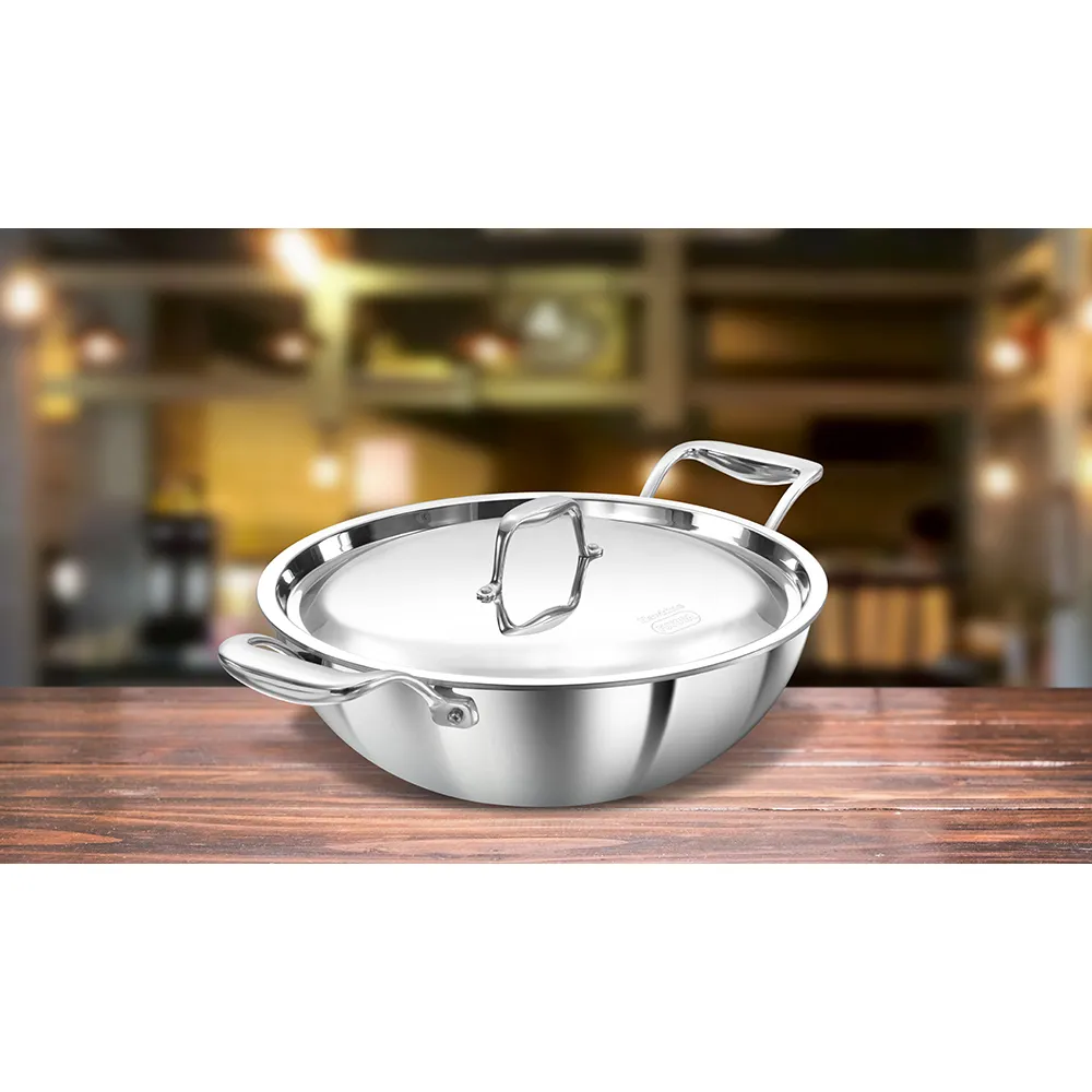 Induction Compatible SS Tri-ply PRO Deep-Fry Pan 3.5 Litre with Stainless Steel Lid (PSK35S) — Bihari Di Hatti