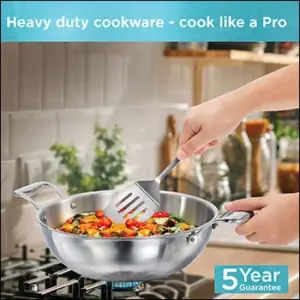Induction Compatible SS Tri-ply PRO Deep-Fry Pan 5 Litre with Stainless Steel Lid (PSK50S) image 2