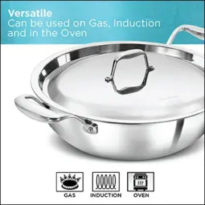 Induction Compatible SS Tri-ply PRO Deep-Fry Pan 5 Litre with Stainless Steel Lid (PSK50S) image 5
