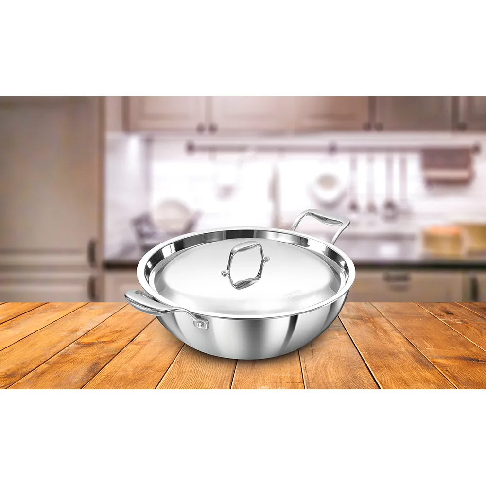 Induction Compatible SS Tri-ply PRO Deep-Fry Pan 6 Litre with Stainless Steel Lid (PSK60S) — Bihari Di Hatti
