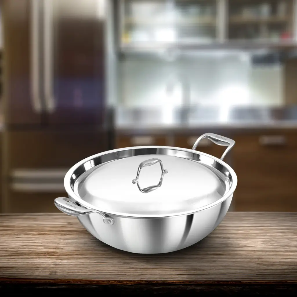 Induction Compatible SS Tri-ply PRO Deep-Fry Pan 8 Litre with Stainless Steel Lid (PSK80S) — Bihari Di Hatti
