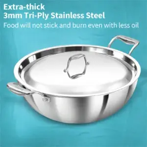 Induction Compatible SS Tri-ply PRO Deep-Fry Pan 8 Litre with Stainless Steel Lid (PSK80S) image 3