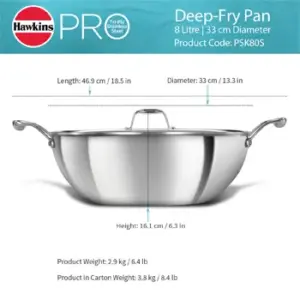 Induction Compatible SS Tri-ply PRO Deep-Fry Pan 8 Litre with Stainless Steel Lid (PSK80S) image 5