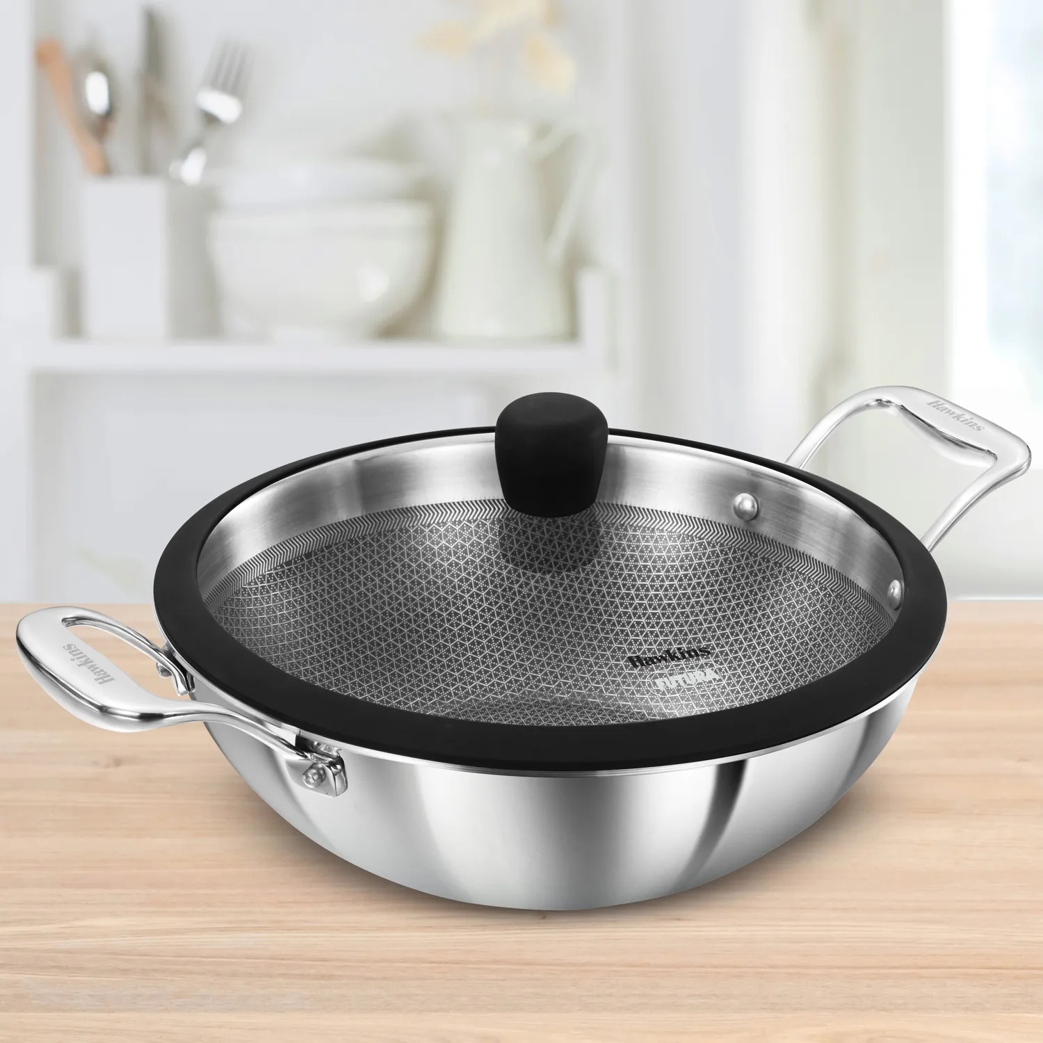 Induction Compatible SS Tri-ply Sheilded PRO Deep-Fry Pan 3.5 Litre with Glass Lid (PSNK35G)