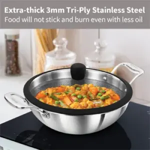 Induction Compatible SS Tri-ply Sheilded PRO Deep-Fry Pan 3.5 Litre with Glass Lid (PSNK35G) image 3