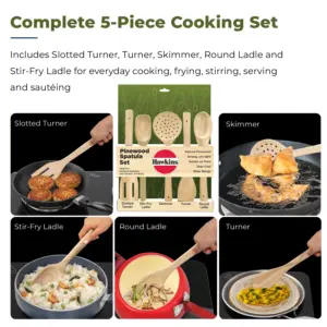 Hawkins Pinewood Spatula Set of 5, Natural Pinewood, Stay-Cool, Gentle on Nonstick & Ceramic Cookware (PSPTL5) image 2