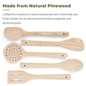 Hawkins Pinewood Spatula Set of 5, Natural Pinewood, Stay-Cool, Gentle on Nonstick & Ceramic Cookware (PSPTL5) image 3