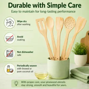 Hawkins Pinewood Spatula Set of 5, Natural Pinewood, Stay-Cool, Gentle on Nonstick & Ceramic Cookware (PSPTL5) image 4