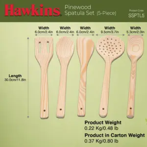 Hawkins Pinewood Spatula Set of 5, Natural Pinewood, Stay-Cool, Gentle on Nonstick & Ceramic Cookware (PSPTL5) image 5