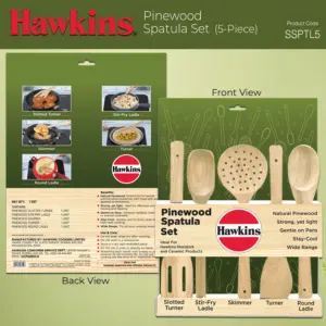 Hawkins Pinewood Spatula Set of 5, Natural Pinewood, Stay-Cool, Gentle on Nonstick & Ceramic Cookware (PSPTL5) image 6
