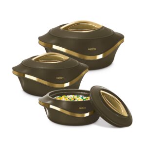 Milton Pearl Insulated Casserole | Double-Wall Hot & Cold Retention, Sturdy Stackable Build | Multiple Sizes - Dark Brown, Reg Set of 3