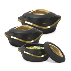 Milton Pearl Insulated Casserole | Double-Wall Hot & Cold Retention, Sturdy Stackable Build | Multiple Sizes - Black, Jr Set