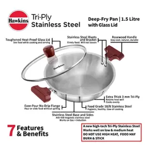 Induction Compatible SS Tri-ply Deep Kadhai 1.5 Litre with Glass Lid (3 mm Thick) (SSD15G) image 3