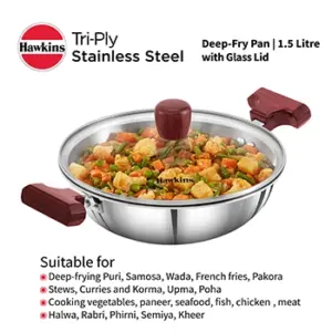 Induction Compatible SS Tri-ply Deep Kadhai 1.5 Litre with Glass Lid (3 mm Thick) (SSD15G) image 6