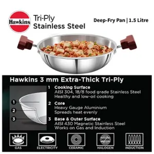 Induction Compatible SS Tri-ply Deep Kadhai 1.5 Litre (3 mm Thick) (SSD15) image 2