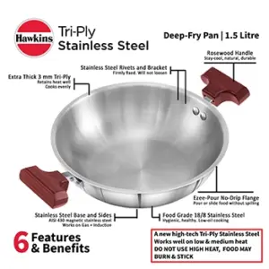 Induction Compatible SS Tri-ply Deep Kadhai 1.5 Litre (3 mm Thick) (SSD15) image 3