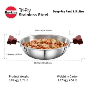 Induction Compatible SS Tri-ply Deep Kadhai 1.5 Litre (3 mm Thick) (SSD15) image 5