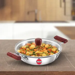 Induction Compatible SS Tri-ply Deep Kadhai 2.5 Litre with Glass Lid (3 mm Thick) (SSD25G) image 1