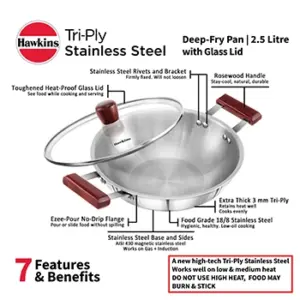 Induction Compatible SS Tri-ply Deep Kadhai 2.5 Litre with Glass Lid (3 mm Thick) (SSD25G) image 3