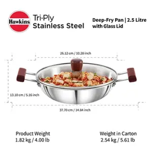 Induction Compatible SS Tri-ply Deep Kadhai 2.5 Litre with Glass Lid (3 mm Thick) (SSD25G) image 5