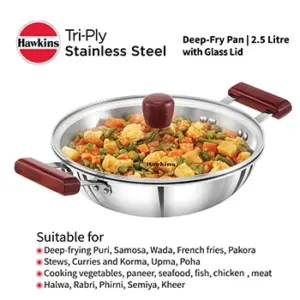 Induction Compatible SS Tri-ply Deep Kadhai 2.5 Litre with Glass Lid (3 mm Thick) (SSD25G) image 6