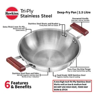 Induction Compatible SS Tri-ply Deep Kadhai 2.5 Litre (3 mm Thick) (SSD25) image 3