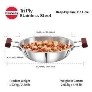 Induction Compatible SS Tri-ply Deep Kadhai 2.5 Litre (3 mm Thick) (SSD25) image 5