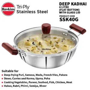 Induction Compatible SS Tri-ply Deep Kadhai 4 Litre with Glass Lid (SSK40G) image 5