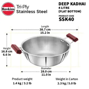 Induction Compatible SS Tri-ply Deep Kadhai 4 Litre (SSK40) image 4