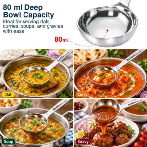 Hawkins 80 ml Deep Stainless Steel Ladle, Heavy Gauge, Durable One-Piece Design, Long Handle with Hanging Loop, Ideal for Serving Dal, Curry & Soup (SSPTDL) image 2