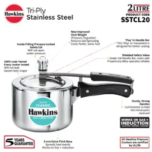 Hawkins Classic Tri-Ply Stainless Steel 2 Litre (SSTCL20) image 6