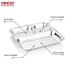 Vinod Steel 3-Compartment Plate, Pack of 2 image 4