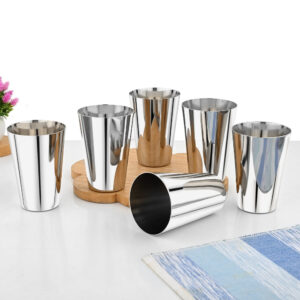 Vinod Plain Stainless Steel Glass, Set of 6, 300ml | No. 7 Size, High-Grade Steel, Durable Everyday Drinkware image 2