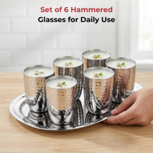 Vinod Premium Hammered Steel Glass, Set of 6, 300ml image 4