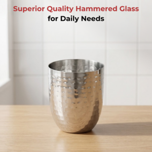 Vinod Premium Hammered Steel Glass, Set of 6, 300ml image 5