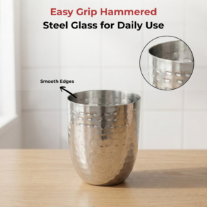 Vinod Premium Hammered Steel Glass, Set of 6, 300ml image 6