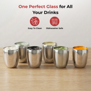 Vinod Mango Stainless Steel Glass Set of 6, 300ml | Mirror Finish, Tough & Durable Build | ISI Certified image 3