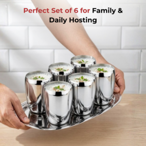 Vinod Mango Stainless Steel Glass Set of 6, 300ml | Mirror Finish, Tough & Durable Build | ISI Certified image 5