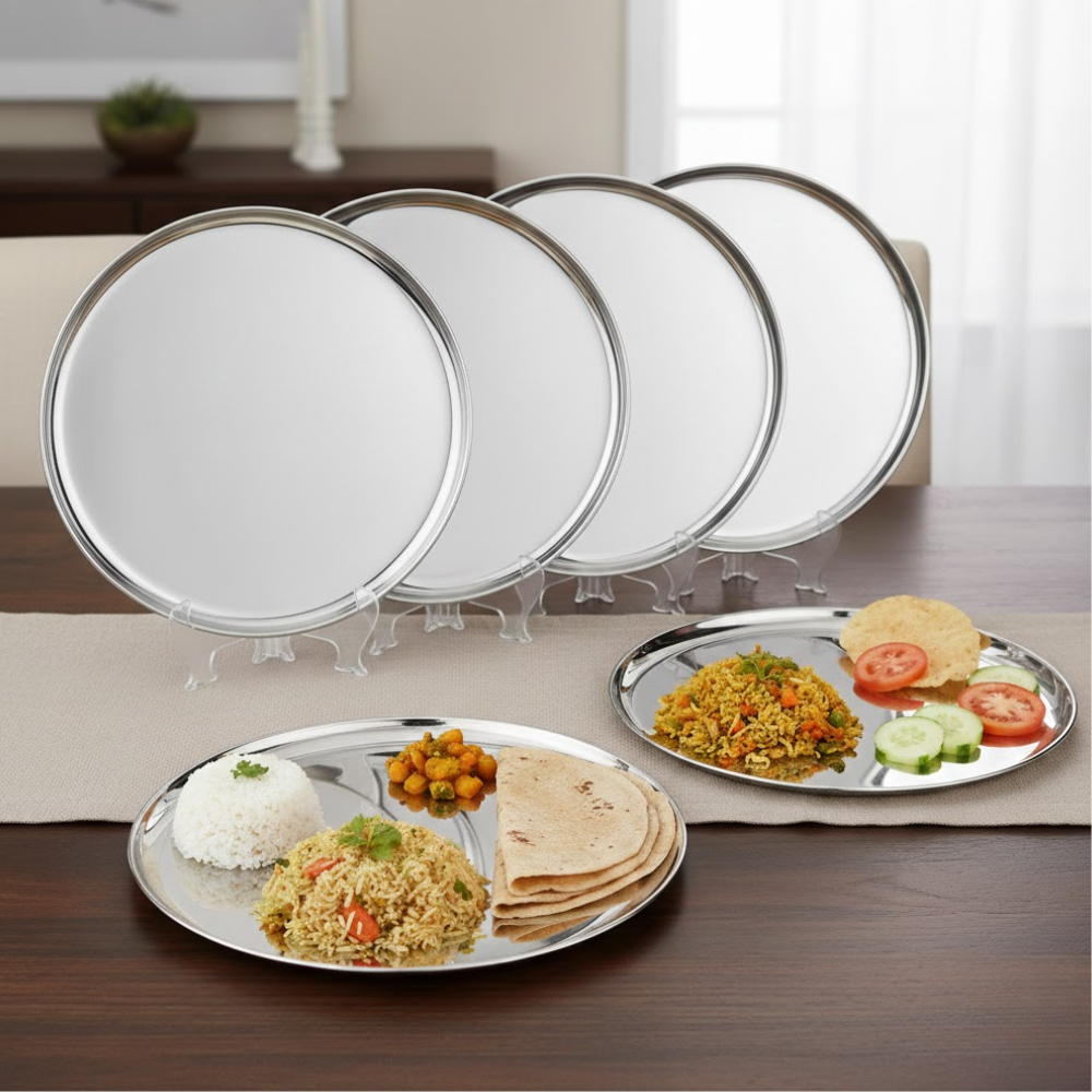 Vinod Steel Bangla Bogi Thali, Set of 6, 29cm — Bihari Bartan Bhandar