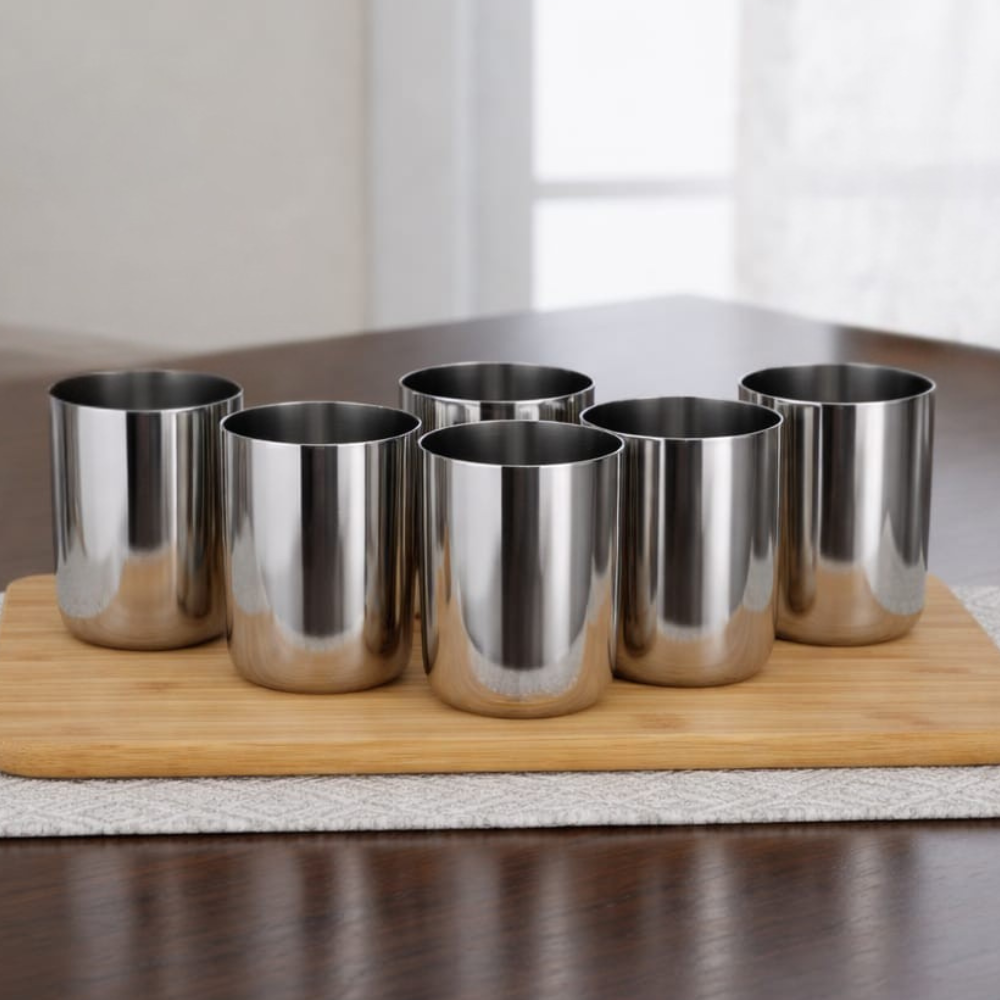 Vinod Juicee Steel Glass, Set of 6 — Bihari Bartan Bhandar
