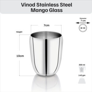 Vinod Mango Stainless Steel Glass Set of 6, 300ml | Mirror Finish, Tough & Durable Build | ISI Certified image 10