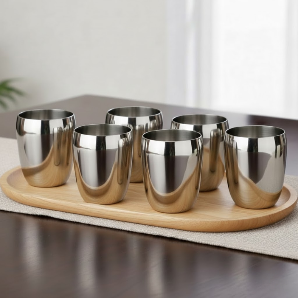 Vinod Mango Steel Glass, Set of 6, 300ml