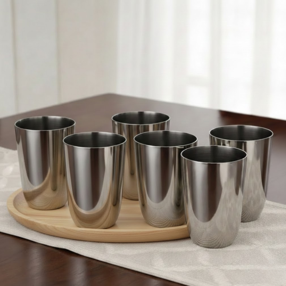 Vinod Passion Steel Glass, Set of 6, 300ml