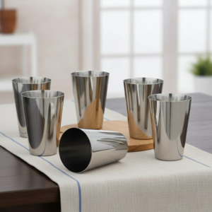 Vinod Plain Steel Glass, Set of 6, 300ml