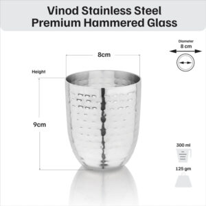 Vinod Premium Hammered Steel Glass, Set of 6, 300ml image 9