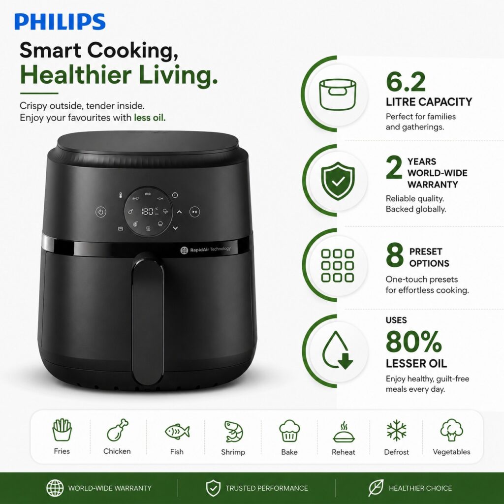Philips NA239/01 6.2L Air Fryer, 8 Preset Options — Bihari Bartan Bhandar